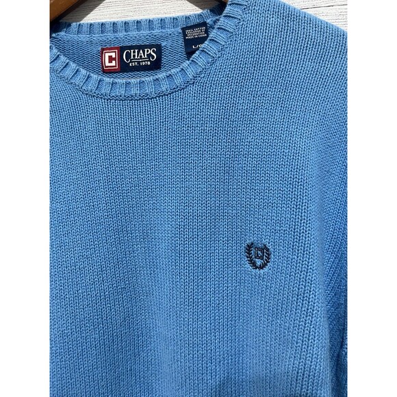 Vintage Chaps Men's Blue Sweater Size L Pullover Cotton Crewneck Original - Picture 1 of 3